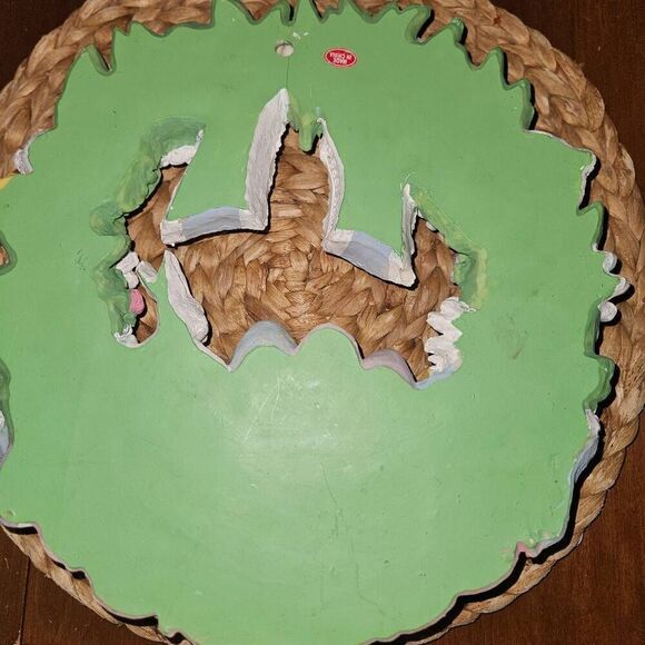 Vintage 1990’s Hand Painted 11” Resin HAPPY EASTER Wreath: Bunny Spring Flowers - Picture 5 of 5